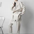 Set: One-button Plain Blazer + Plain Dress Pants