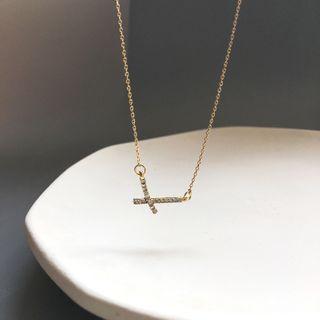 Rhinestone Cross Pendant Necklace 1 Pc - As Shown In Figure - One Size