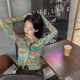 Print Long-sleeve Slim-fit Top