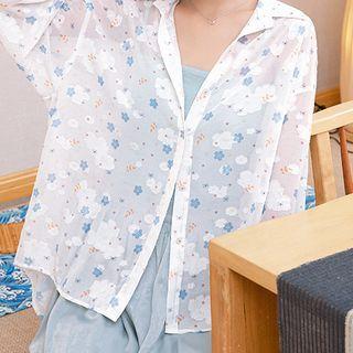 Floral Print Bow-back Long-sleeve Shirt Floral - White - One Size