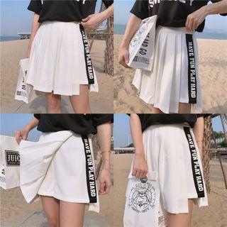 Set: Short Sleeve Lettering Polo Shirt + Pleated Skort