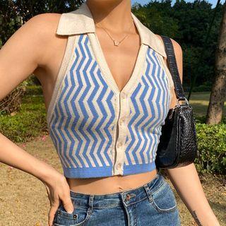 Sleeveless Zigzag Pattern Knit Crop Top