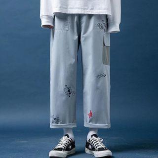 Cartoon Print Cropped Straight Leg Cargo Pants