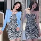 Halter-neck Zebra Print Mini Sheath Dress / Cardigan