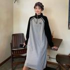 Long-sleeve Mock-neck Half-zip Midi Dress