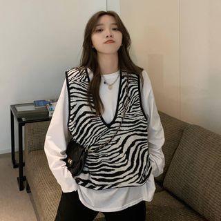 Zebra Pattern Vest / Long-sleeve Plain T-shirt