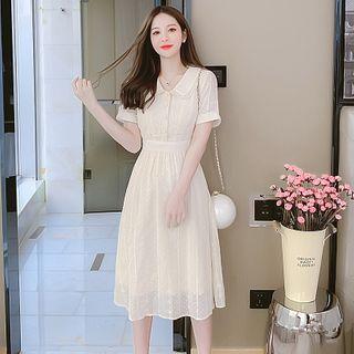 Puff-sleeve Collared Crochet Dress