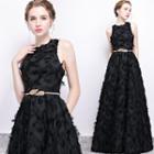 Sleeveless Furry Evening Gown