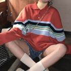 Striped Oversize Collared Sweater As Shown In Figure - One Size