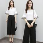 Set: Elbow-sleeve Top + Cropped Wide Leg Pants