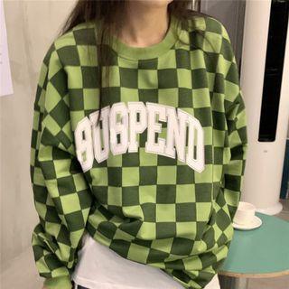 Lettering Check Oversized Sweatshirt Green - One Size