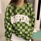 Lettering Check Oversized Sweatshirt Green - One Size