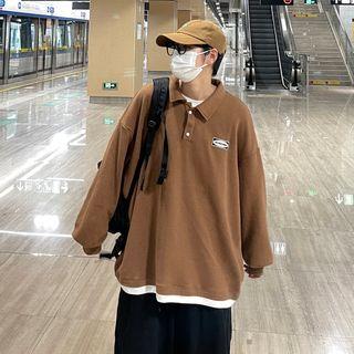 Mock Two-piece Panel Lapel Sweatshirt