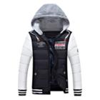 Color Block Lettering Zip Hooded Padded Jacket