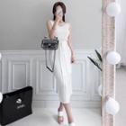 Sleeveless Knit Midi Sheath Dress White - One Size