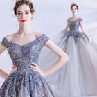 Off-shoulder Sequined A-line Gown