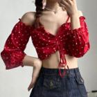 Off-shoulder Drawstring Cropped Top Red - One Size