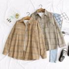 Letter Embroidered Plaid Long-sleeve Shirt
