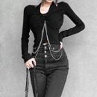 Mock Two-piece Long-sleeve Halter Chained Crop Top