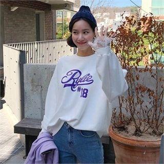 Lace-cuff Lettering Loose-fit Sweatshirt