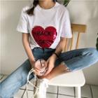Sequined Heart Short-sleeve T-shirt