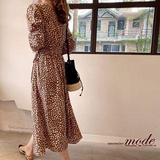 Drawstring-waist Long Leopard Dress