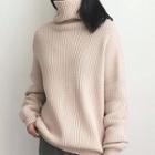 Plain Striped Mock Neck Sweater