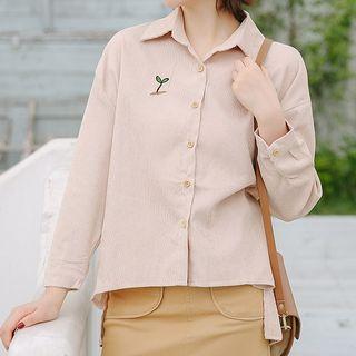 Plant Embroidered Corduroy Shirt Light Khaki - One Size