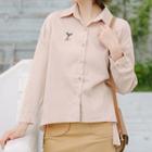 Plant Embroidered Corduroy Shirt Light Khaki - One Size