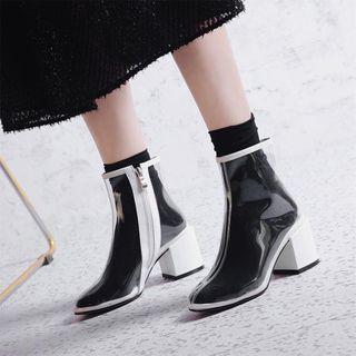 Chunky Heel Transparent Side-zip Short Boots
