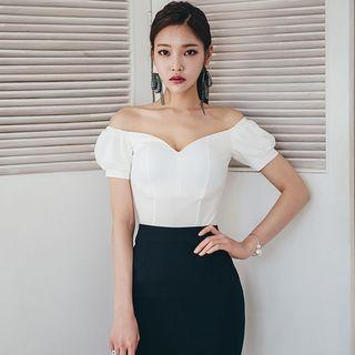 Lantern-sleeve Off-shoulder Top