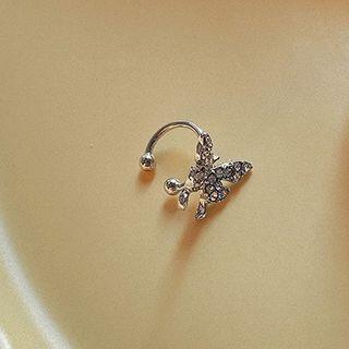 Rhinestone Butterfly Ear Cuff Clip On Earring - 1 Pc - Silver - One Size
