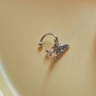 Rhinestone Butterfly Ear Cuff Clip On Earring - 1 Pc - Silver - One Size