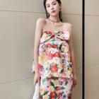 Strapless Floral Print Top / Midi Skirt