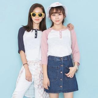 3/4-sleeve Color Block T-shirt