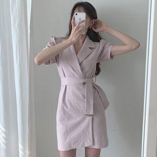 Short-sleeve Buttoned A-line Mini Coat Dress