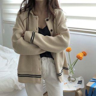 Contrast-trim Buttoned Knit Jacket