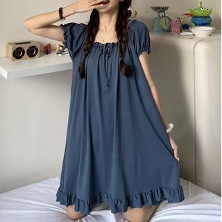 Ruffle Trim Short Sleeve Sleep Dress
