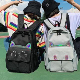 Cat Applique Canvas Backpack