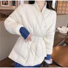 Plain Padded Coat Long-sleeve Pleated Knit Dress
