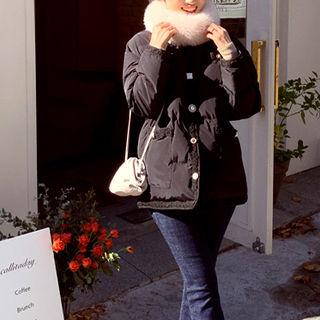Faux-gem Button Padded Jacket