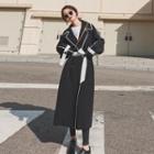 Contrast Trim Double Breasted Long Trench Coat