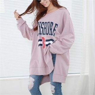Slit-side Dip-back Lettering Long Pullover