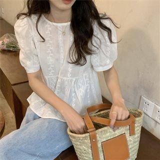 Short-sleeve Eyelet Lace Top White - One Size