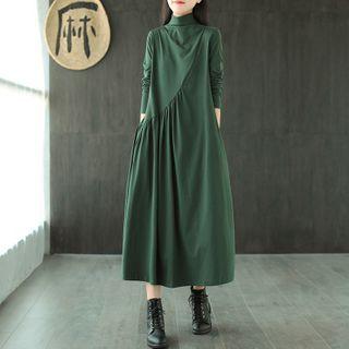 Mock-turtleneck Long-sleeve Maxi A-line Dress
