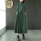 Mock-turtleneck Long-sleeve Maxi A-line Dress