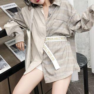 Patterned Shirt Plaid & Stripes - Light Gray - One Size