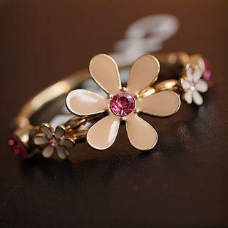Flower Rhinestone Glaze Alloy Bangle 1pc - Gold & Almond - One Size