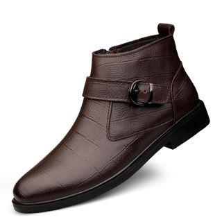 Genuine-leather Belted Ankle Boots