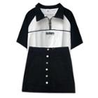 Lettering Short-sleeve Zip Polo Shirt / Buttoned A-line Skirt